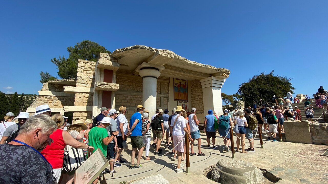 Walking through local market streets in Heraklion with vibrant stalls